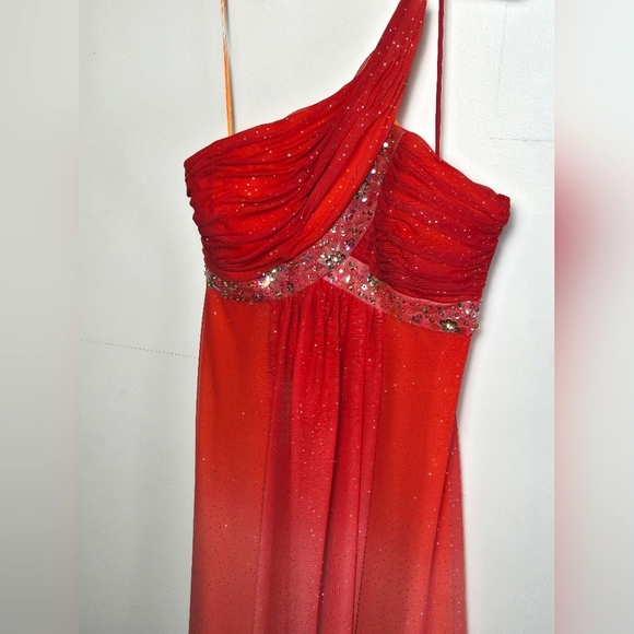 Vintage Y2K Morgan & Co One Shoulder Sparkle Hombre Maxi Prom Dress, 7/8 - Picture 3 of 5